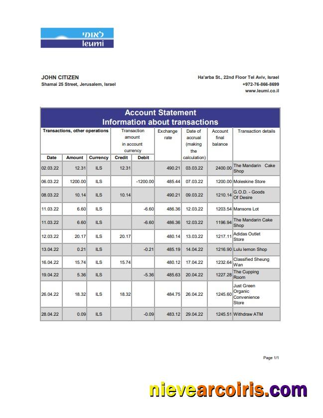 Israel Leumi bank statement xls